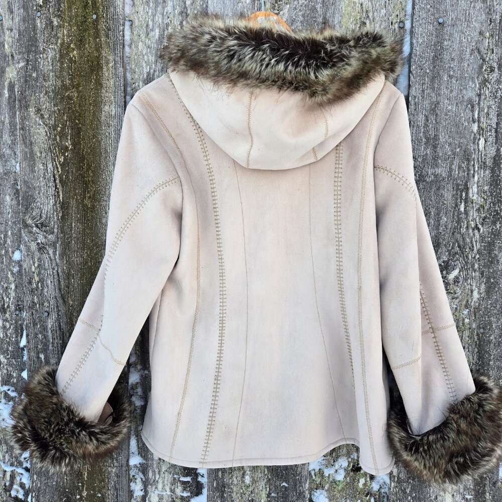 Vintage Penny Lane Coat 90s Y2K Size M Beige Faux Fur Faux Suede Boho - Picture 7 of 11